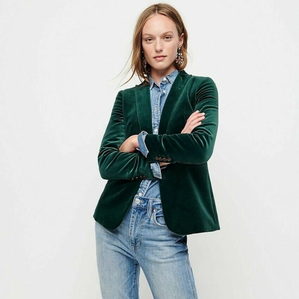 NWT J. Crew Parke Forest Green Velvet Blazer Size 10